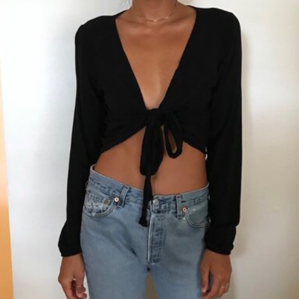 Brandy black wrap long sleeve top